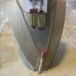 Betsey Johnson Gold Necklace with Pink and Brown Accents